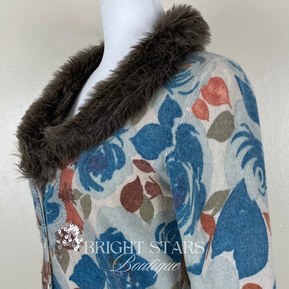 Extremely Rare Faux Fur Trim Cardigan ASO Phoebe Buffay Friends Alt Lorelai - Picture 10 of 12